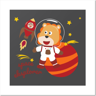 Space lion or astronaut in a space suit with cartoon style. Posters and Art